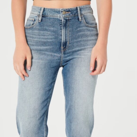 Hollister Ultra High Rise Medium Wash Stretch Straight Leg Dad Jeans Size 3R - Picture 3 of 12